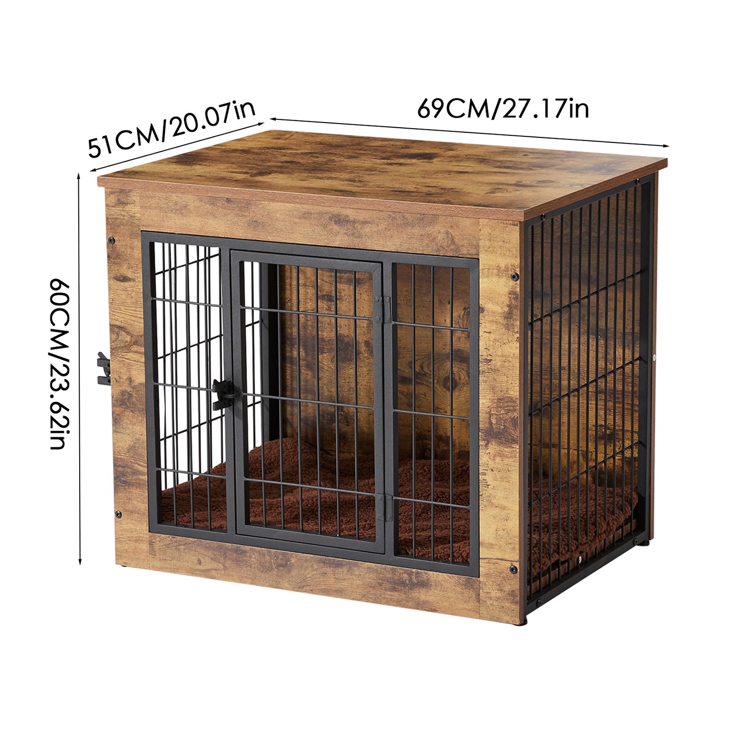 Farmhouse-Inspired Wooden Dog Crate with Double Doors – Decorative Kennel for Small to Medium Dogs