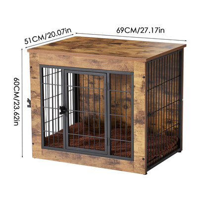 Farmhouse-Inspired Wooden Dog Crate with Double Doors – Decorative Kennel for Small to Medium Dogs