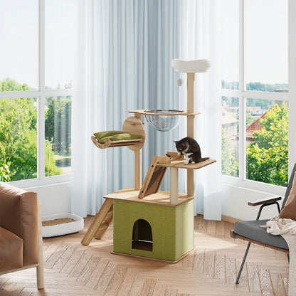 Luxurious 6-Tier Cat Tower with Scratching Board, Rotatable Hammock & Acrylic Capsule – Space-saving Multifunctional Playground