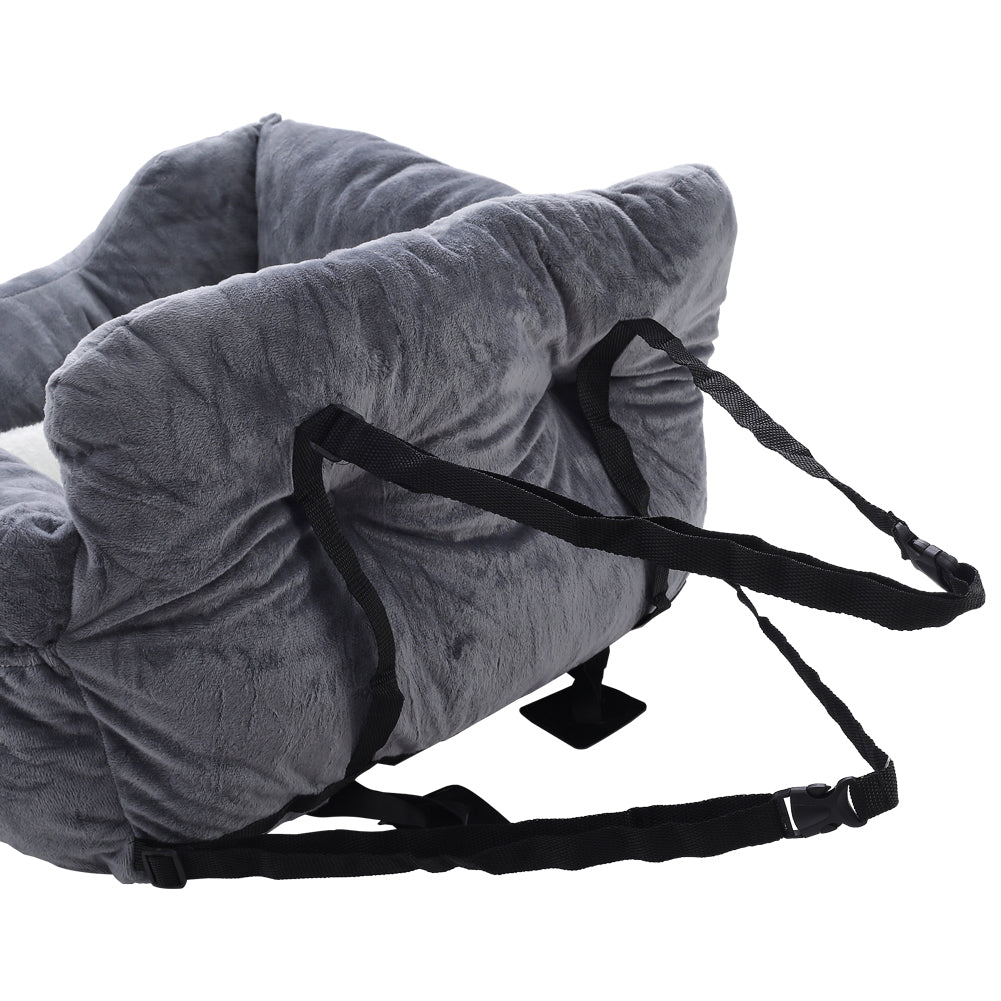 Dog Car Seat Bed for Small to Medium Pets – Travel Booster with Adjustable Strap & Storage Pockets