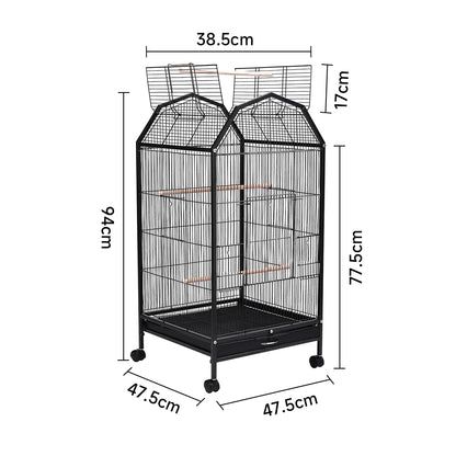 Spacious Open-Top Metal Bird Cage with Casters and Dual Feeding Doors