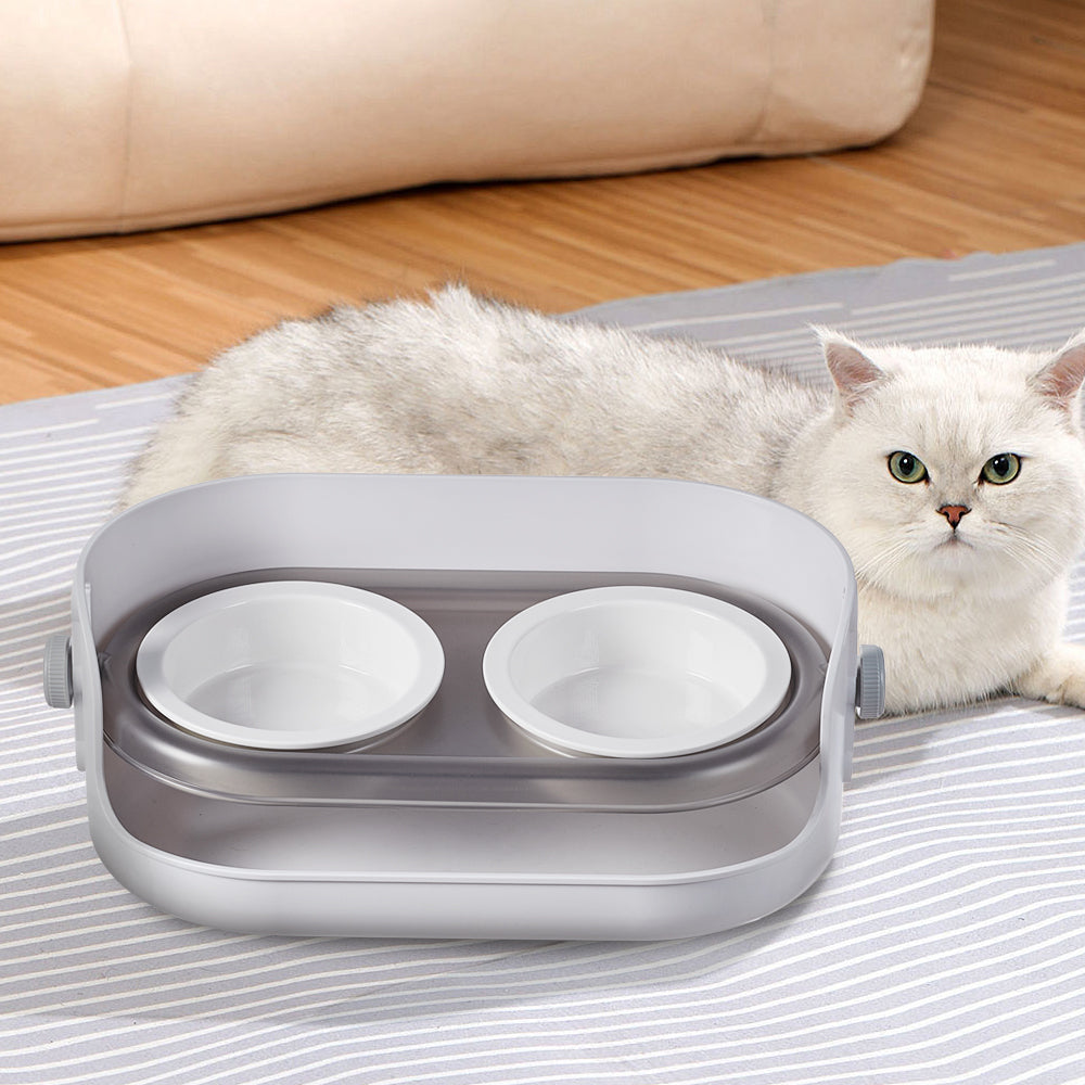 Adjustable Ceramic Double Bowl Pet Feeder – Elevated Stand with 3 Height Levels & 15° Tilt for Cats and Dogs