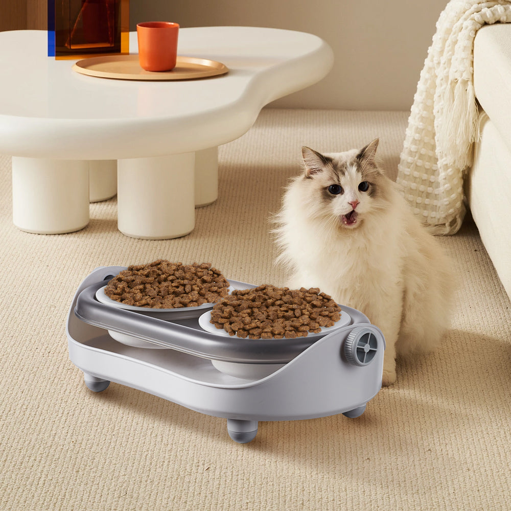 Tilt-Adjustable Ceramic Double Bowl Pet Feeder – Ergonomic Design for Cats and Dogs