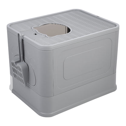 Enclosed Folding Plastic Cat Litter Box with Convenient Drawer and Scoop