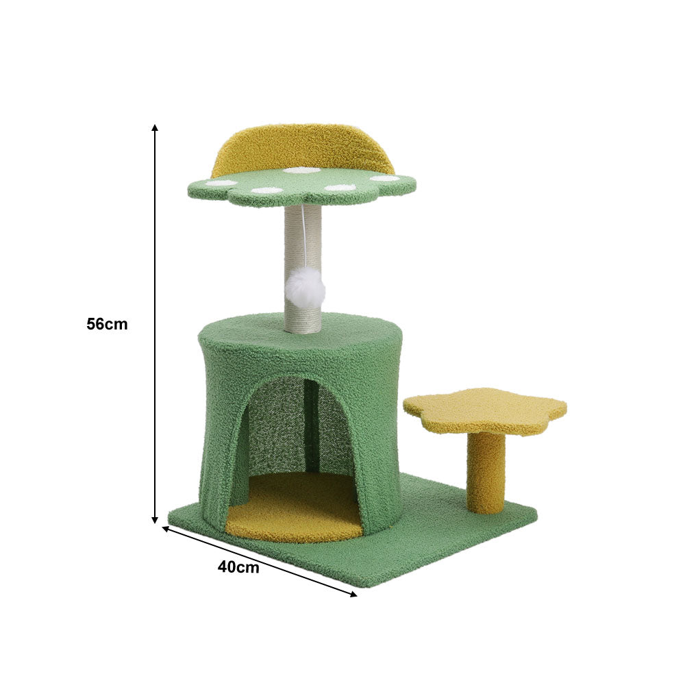 Plush Cat Tree with Sisal Scratching Post, Cozy Hideaway, and Hanging Toy – Space-Saving Activity Center