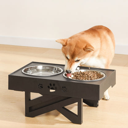 Adjustable Elevated Dog Feeder with 2 Stainless Steel Bowls – Foldable Raised Stand for Food & Water
