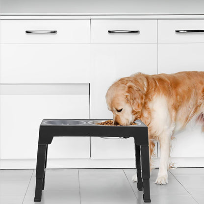 Adjustable Elevated Pet Feeder with Dual Stainless Steel Bowls and Foldable Stand