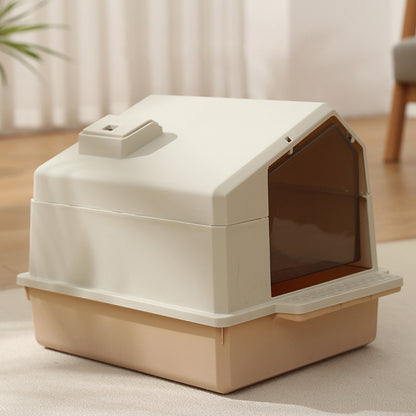 Foldable Large Cat Litter Box with Two-Way Door & Deodorizing Compartment – Multi-Cat Friendly, Easy-Clean Design