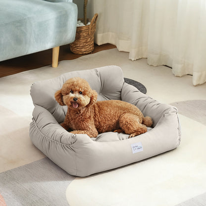 Light Grey Travel Pet Bed with Storage Pockets – Cozy Car Seat Protector with Safety Straps