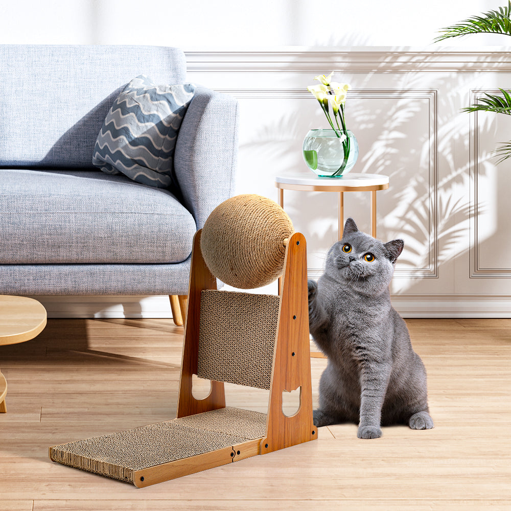 L-Shaped Cat Scratcher with Sisal Ball – Compact Design for Scratching, Climbing & Play