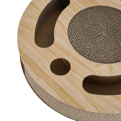 Round Corrugated Cat Scratcher with Ball Toy – Compact Play & Claw Care Pad for Kittens and Cats