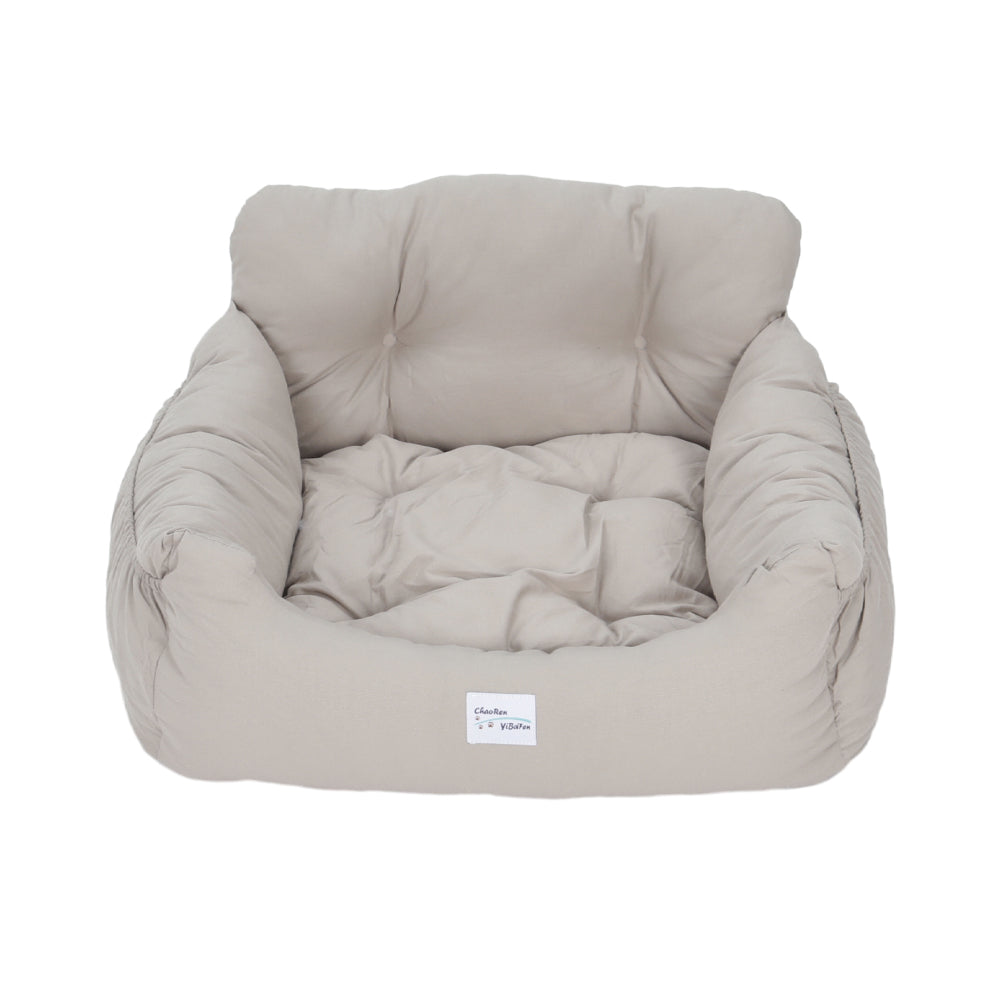 Light Grey Travel Pet Bed with Storage Pockets – Cozy Car Seat Protector with Safety Straps