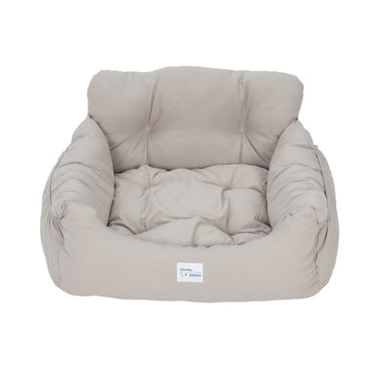 Light Grey Travel Pet Bed with Storage Pockets – Cozy Car Seat Protector with Safety Straps