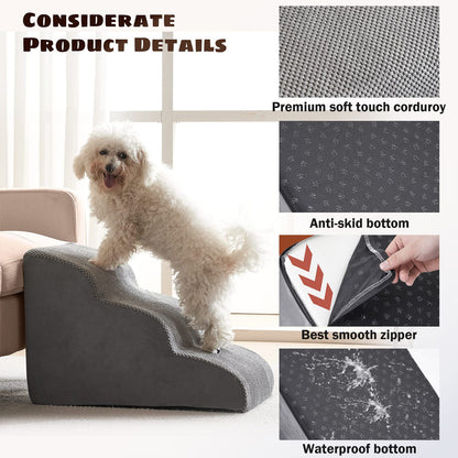 Non-Slip Pet Stairs with Removable Cover – Comfortable & Stable for Small Dogs