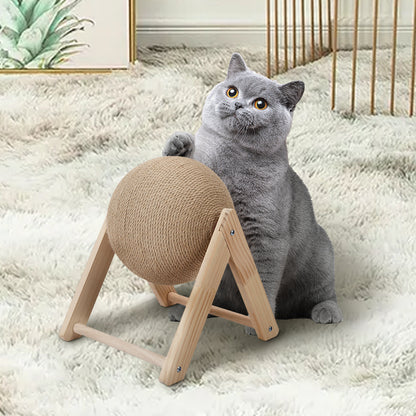 Wooden Cat Scratching Ball – Natural Sisal 360° Spinner Toy for Kittens & Cats