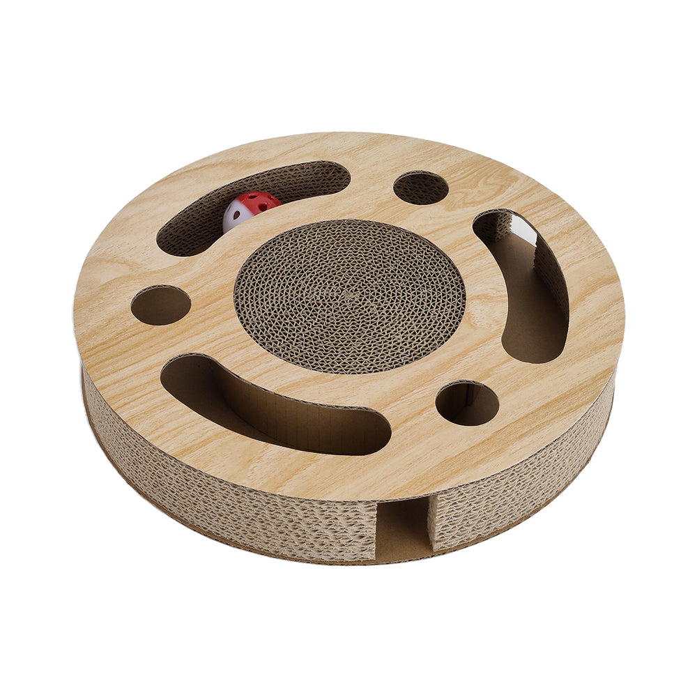 Round Corrugated Cat Scratcher with Ball Toy – Compact Play & Claw Care Pad for Kittens and Cats