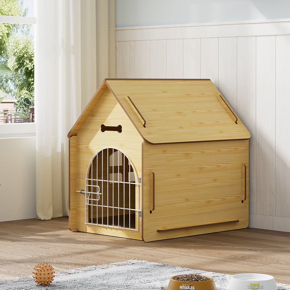 Wooden Pet House with Wire Door – Medium Size, Natural Finish