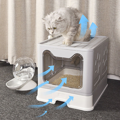 Front-Entry, Top-Opening Foldable Cat Litter Box – Compact, Easy Clean, and Space-Saving Design