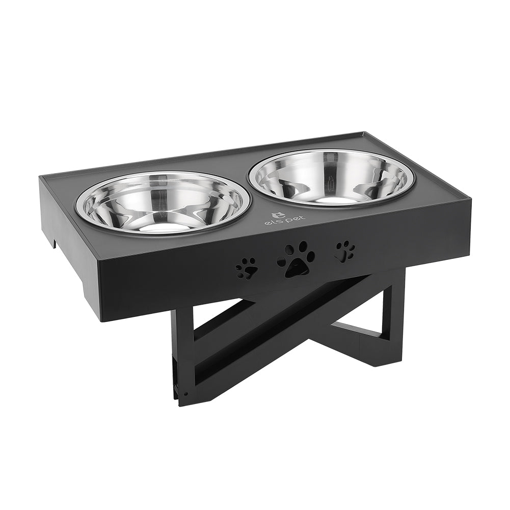 Adjustable Elevated Dog Feeder with 2 Stainless Steel Bowls – Foldable Raised Stand for Food & Water