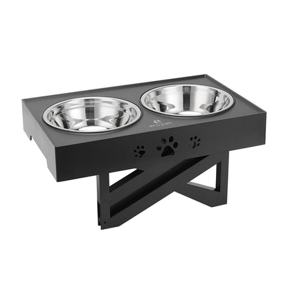 Adjustable Elevated Dog Feeder with 2 Stainless Steel Bowls – Foldable Raised Stand for Food & Water