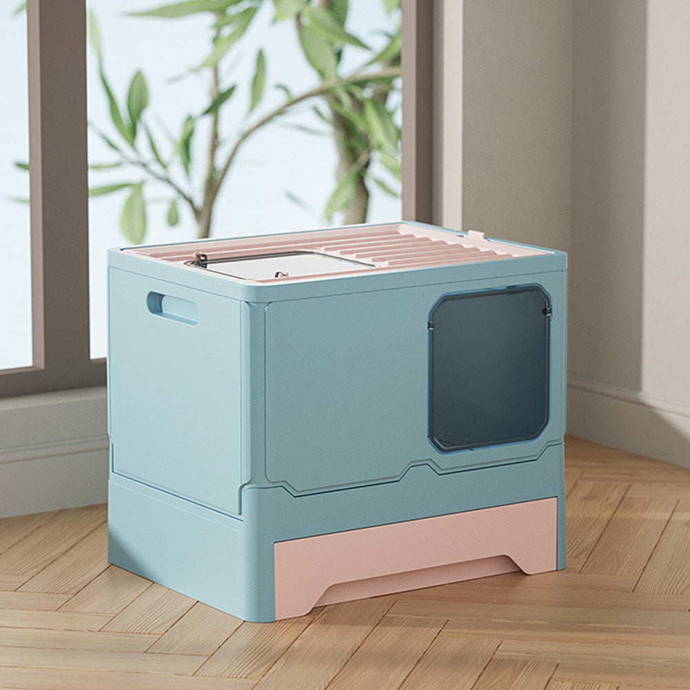 Foldable Enclosed Cat Litter Box with Pull-Out Drawer and Scoop – Odour-Controlled, Easy-Clean Design