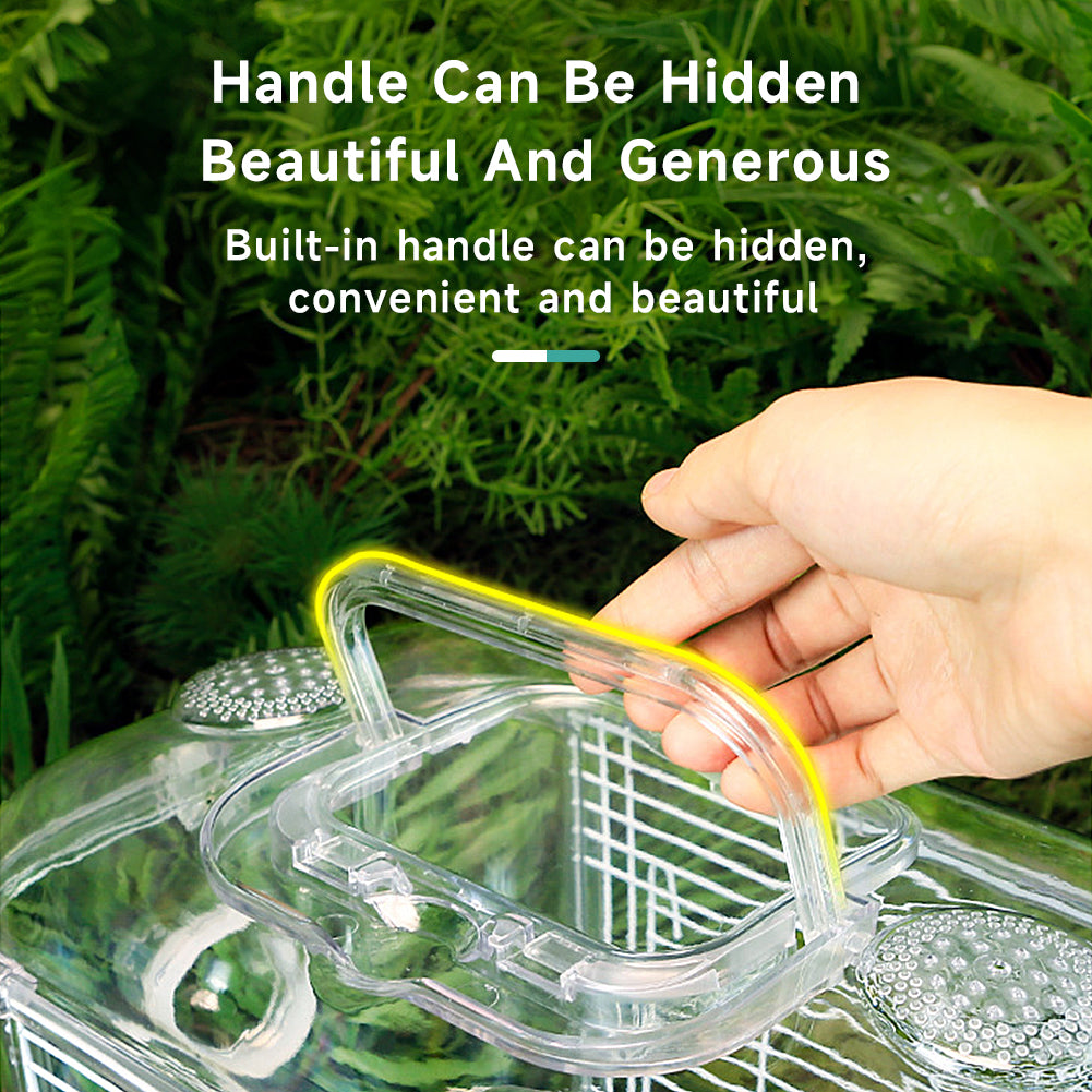 Double-Layer Transparent Hamster Cage with Hidden Handle and Tunnel