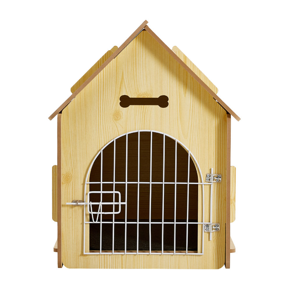 Wooden Pet House with Wire Door – Medium Size, Natural Finish