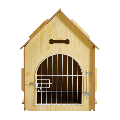 Wooden Pet House with Wire Door – Medium Size, Natural Finish