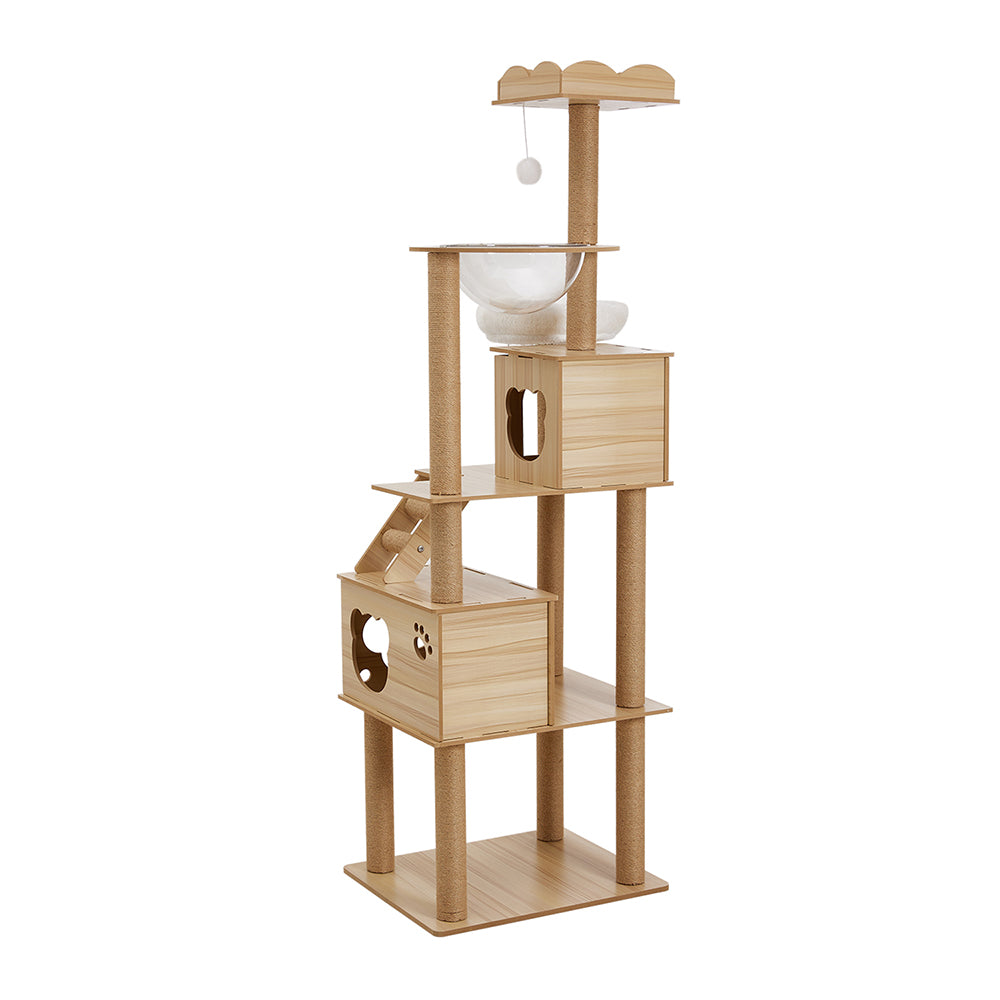Cat Tree with Perches, Condo & Acrylic Capsule – Sturdy MDF Structure with Hemp Rope Posts – Ideal for Active Cats