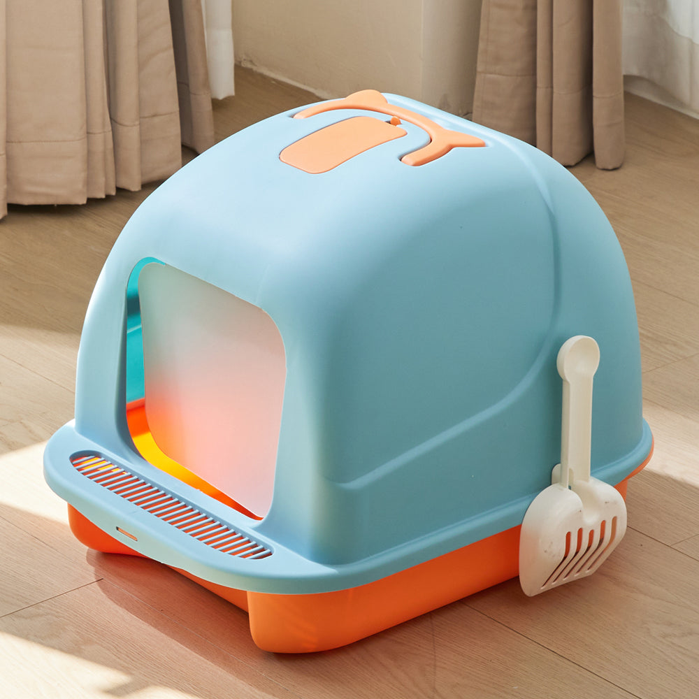 Durable Flip-Top Cat Litter Box with Odour Control & Scoop