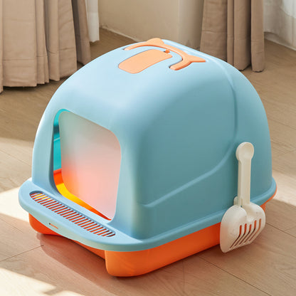 Durable Flip-Top Cat Litter Box with Odour Control & Scoop