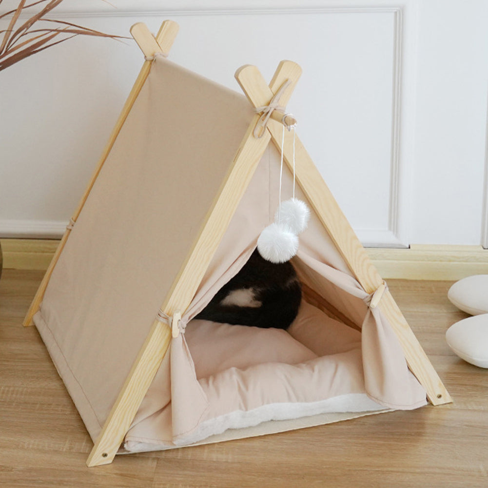 Pet Tent Teepee – Cozy Retreat with Thick Cushion & Sturdy Pine Frame