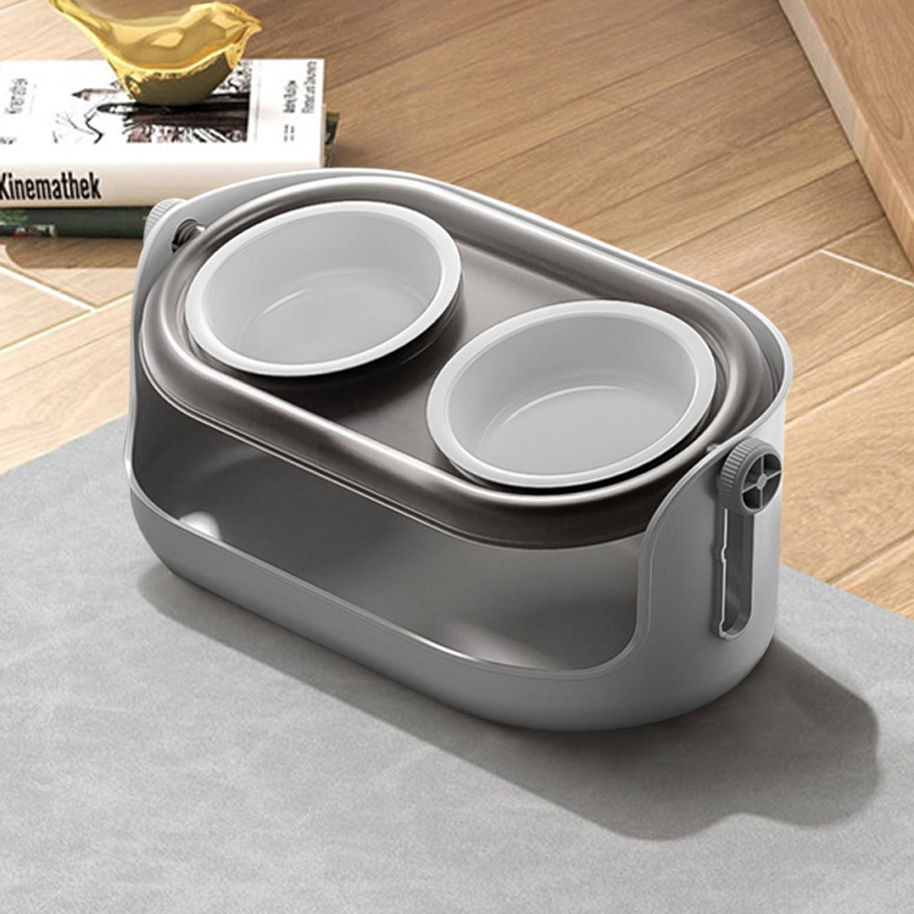 Adjustable Ceramic Double Bowl Pet Feeder – Elevated Stand with 3 Height Levels & 15° Tilt for Cats and Dogs