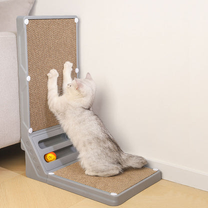 L-Shaped Corrugated Cat Scratcher with Rolling Ball Toys – Wall-Fit Design for Claw Care & Play
