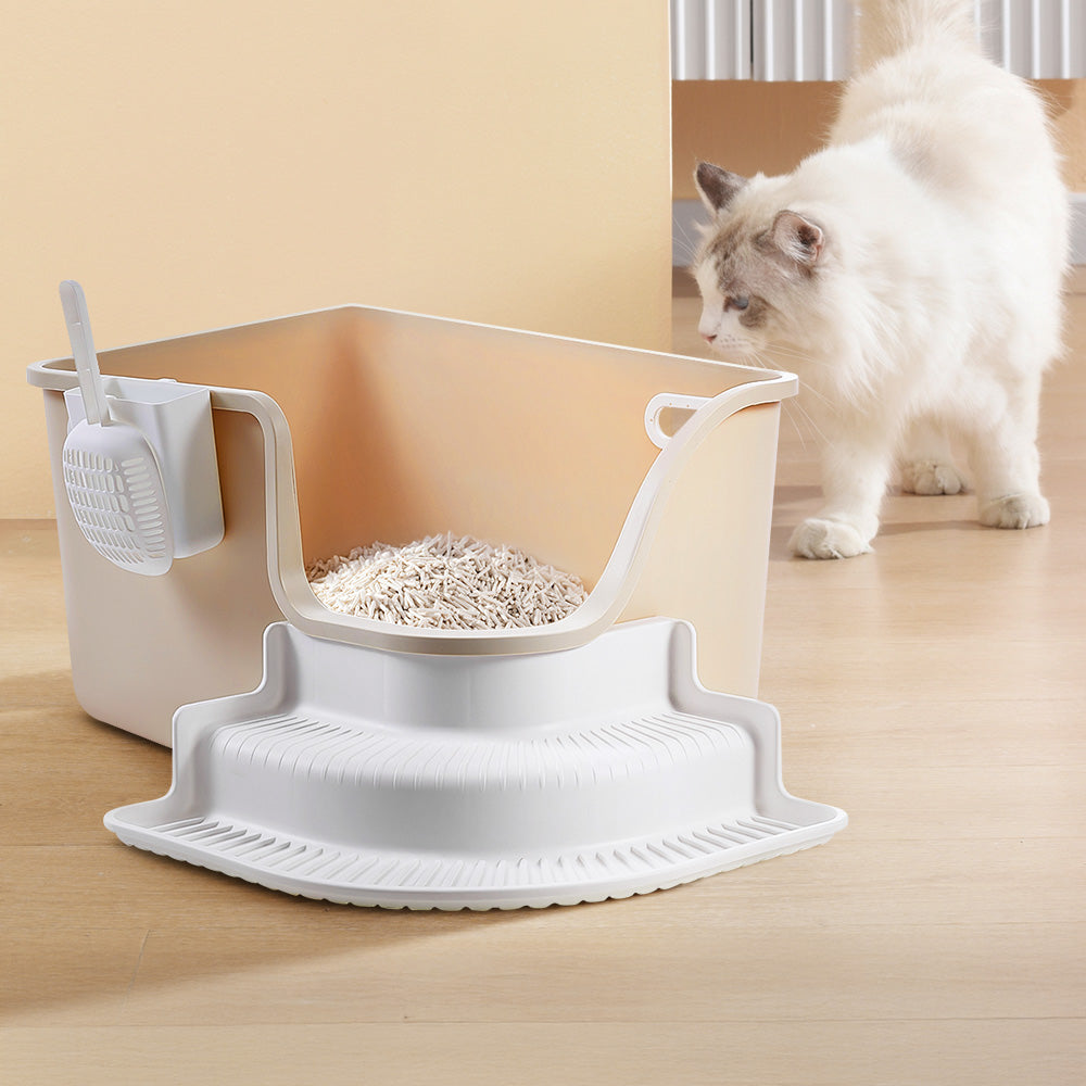 Open Top Cat Litter Box with Staircase – Spacious, Easy Access, and Effortless Cleaning