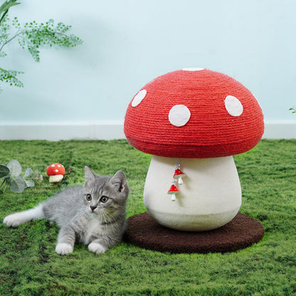 Sisal Mushroom Cat Scratching Post – Freestanding Claw Sharpener with Plush Base and Hanging Toys