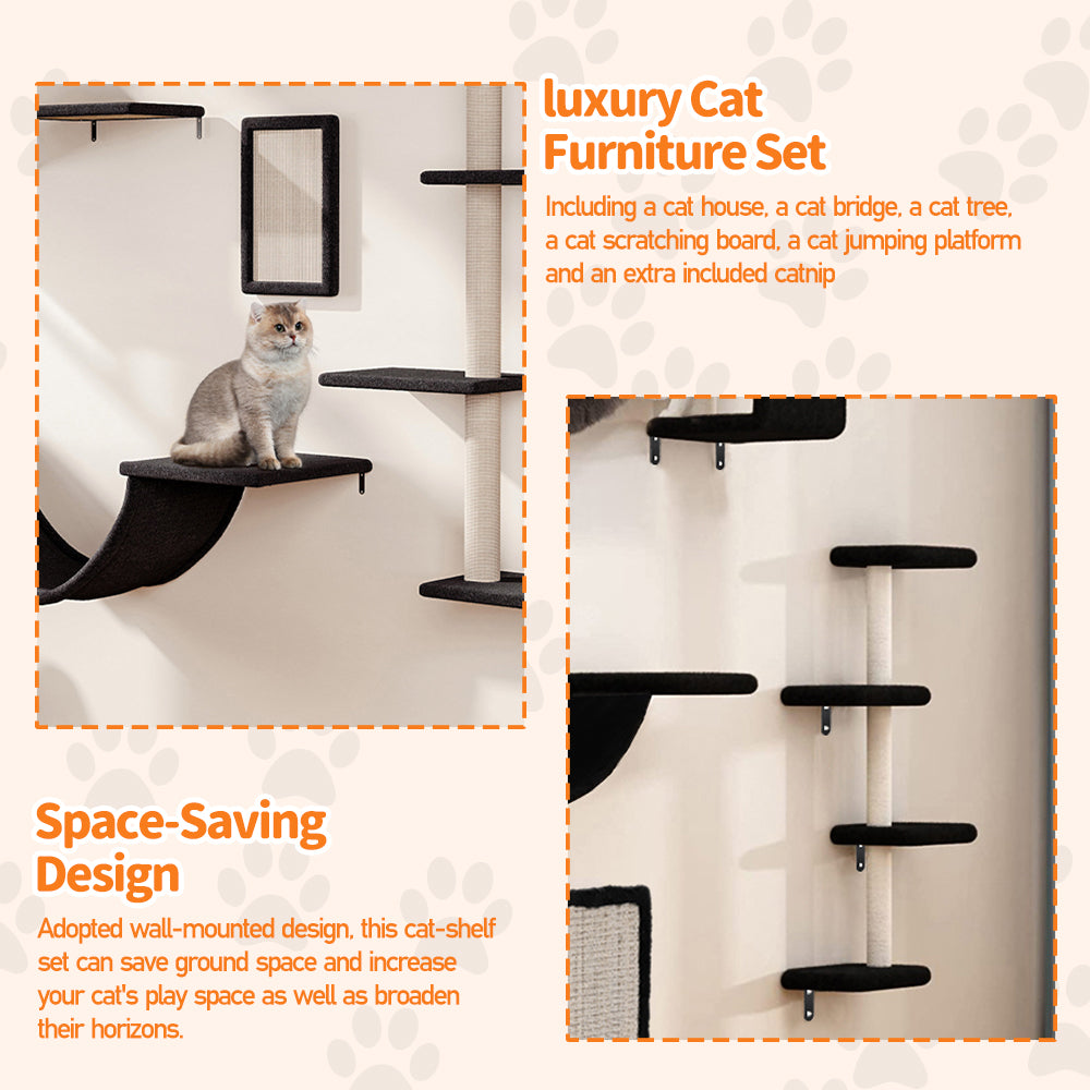 Cat Tree Set with Hammock, Jumping Platforms, and Sisal Scratching Post