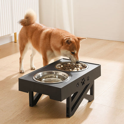 Adjustable Elevated Dog Feeder with 2 Stainless Steel Bowls – Foldable Raised Stand for Food & Water