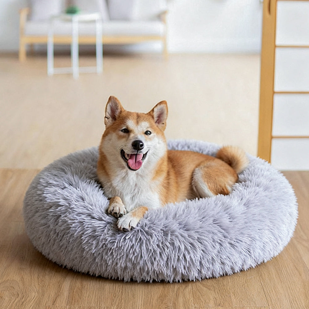 Calming Donut Plush Pet Bed – Soft, Round Cuddler with Raised Rim and Anti-Slip Bottom