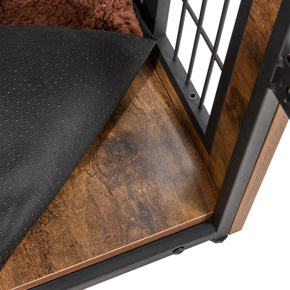 Farmhouse-Inspired Wooden Dog Crate with Double Doors – Decorative Kennel for Small to Medium Dogs