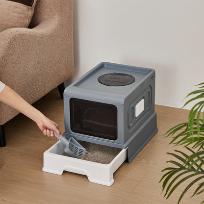 Large Enclosed Cat Litter Box with Drawer, Scoop & Grooming Board – Anti-Splashing, Odour Control, Front Entry & Top Exit