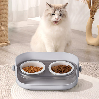 Adjustable Ceramic Double Bowl Pet Feeder – Elevated Stand with 3 Height Levels & 15° Tilt for Cats and Dogs