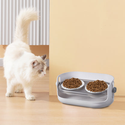 Adjustable Ceramic Double Bowl Pet Feeder – Elevated Stand with 3 Height Levels & 15° Tilt for Cats and Dogs