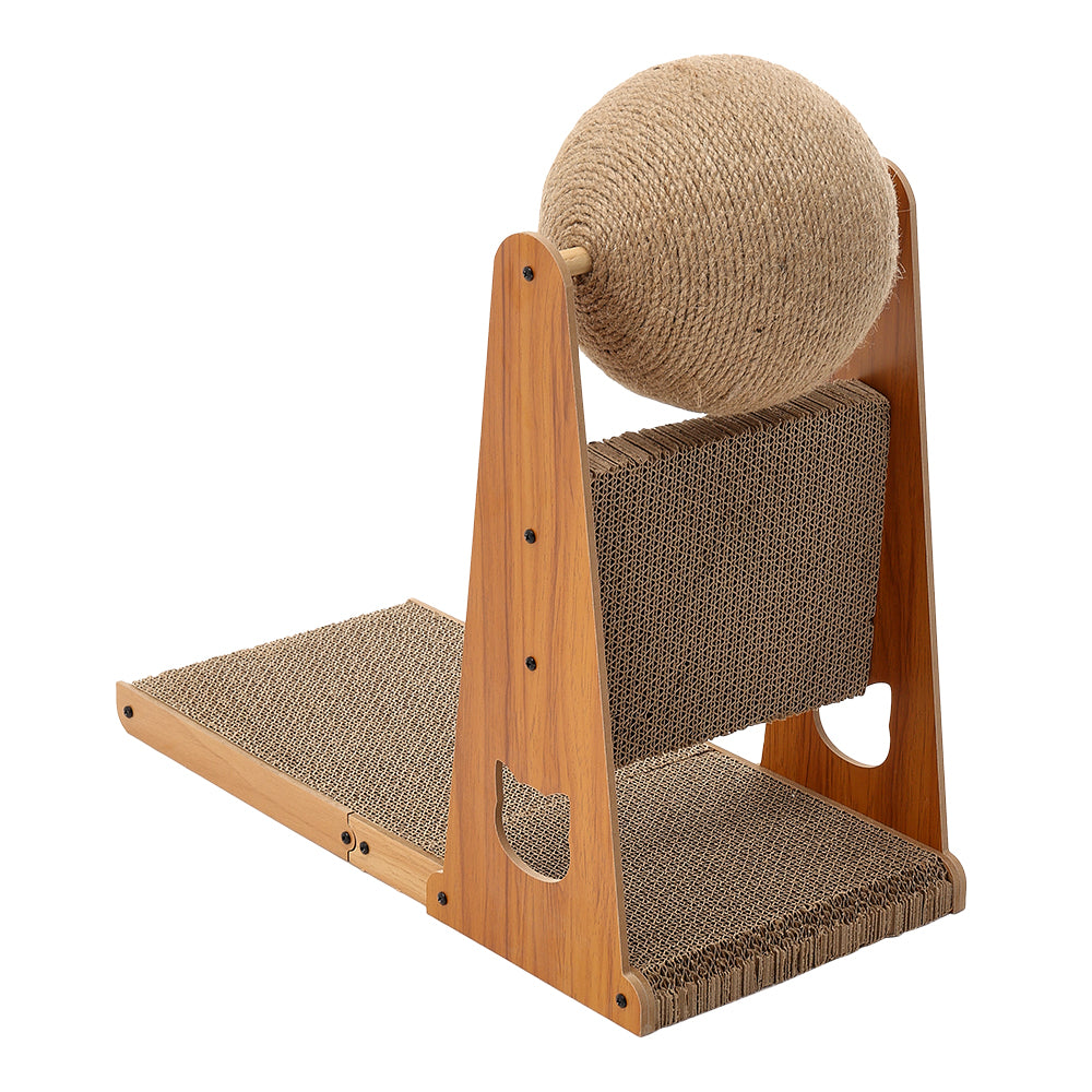 L-Shaped Cat Scratcher with Sisal Ball – Compact Design for Scratching, Climbing & Play