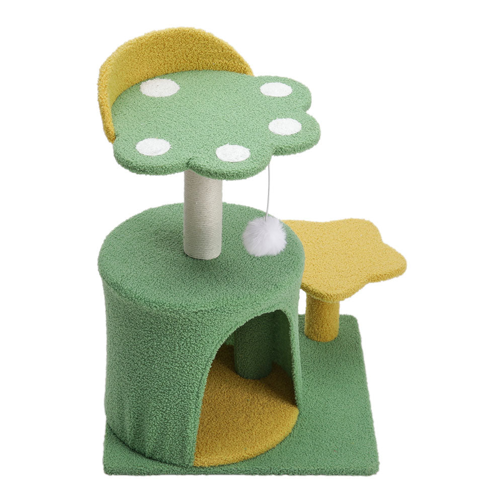 Plush Cat Tree with Sisal Scratching Post, Cozy Hideaway, and Hanging Toy – Space-Saving Activity Center