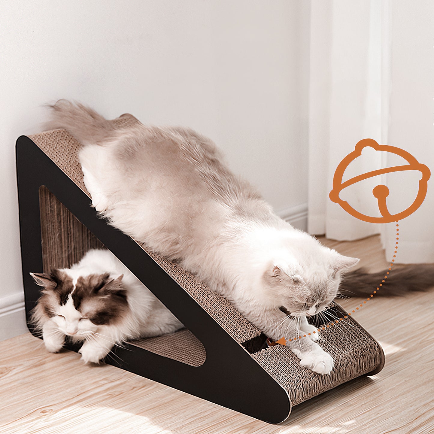 Triangle Corrugated Cardboard Cat Scratcher with Bell Ball – Corner-Friendly Design