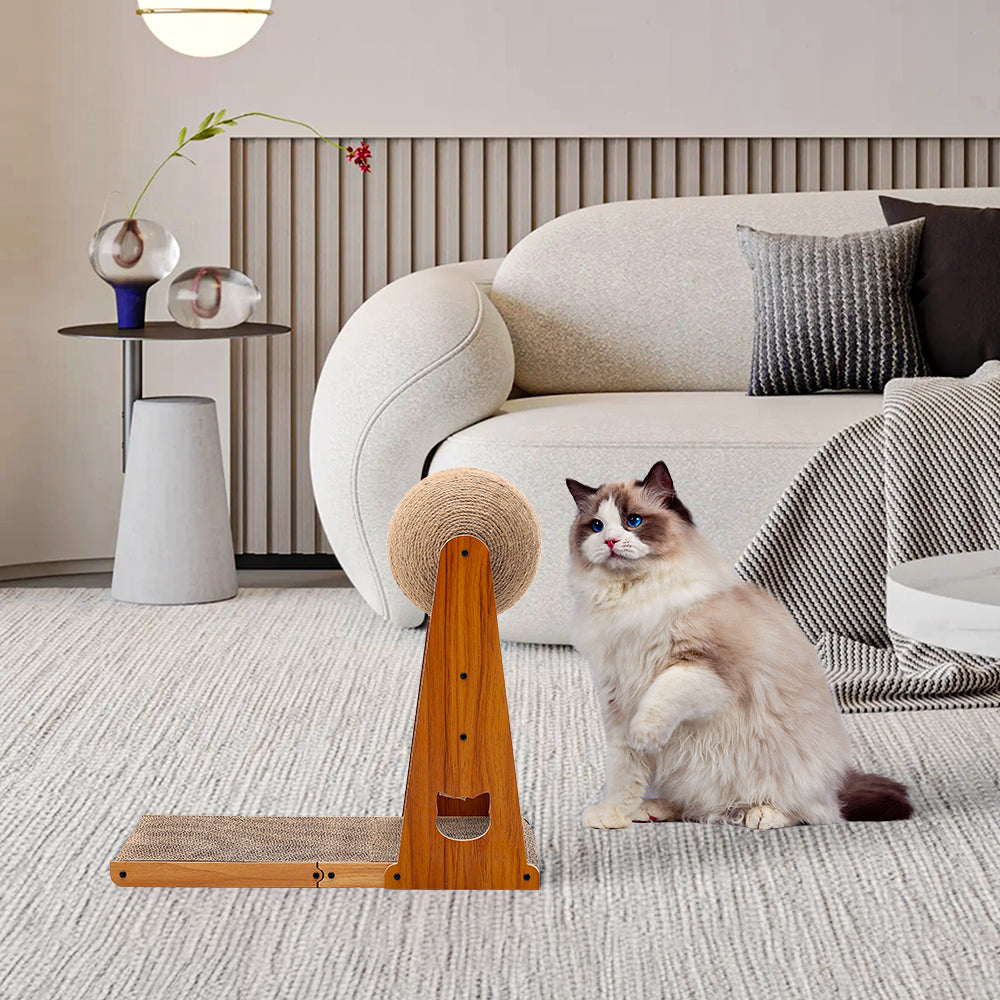 L-Shaped Cat Scratcher with Sisal Ball – Compact Design for Scratching, Climbing & Play