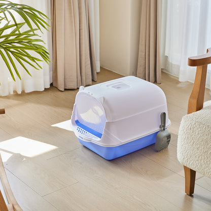 Detachable Cat Litter Box with Deodorising Compartment – Grey & White, Easy-to-Clean Design