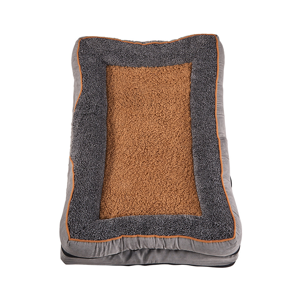 Medium-Sized Anti-Slip Plush Pet Sleeping Bed with Elevated Pillow and Removable Cover