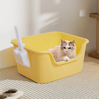 Open Top Cat Litter Box with Scoop – Easy Entry & Spill-Proof Design